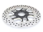 High-performance motorcycle brake disc with ventilated design for Revelry motorcycles.