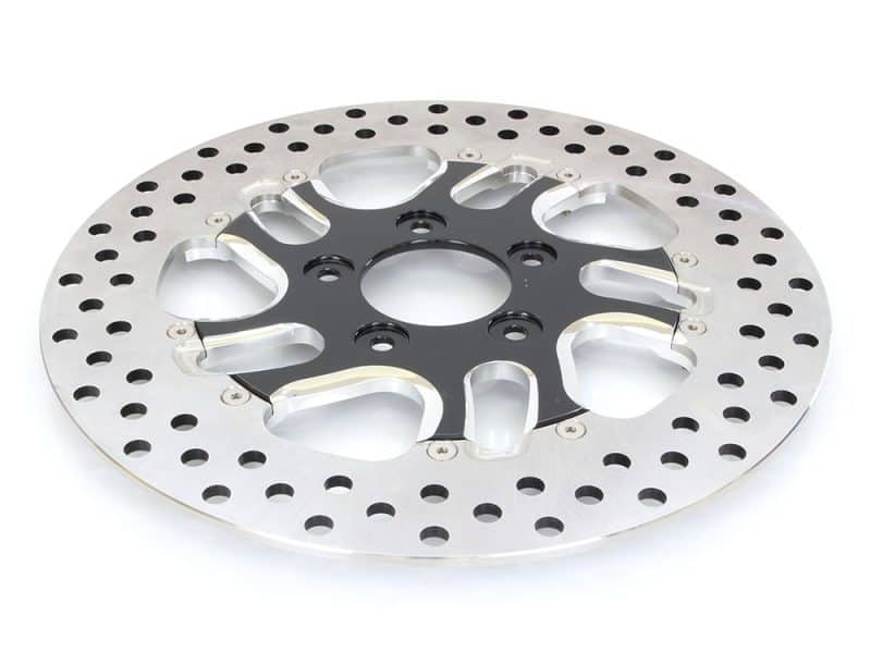 11.5in. Left Hand Front Rival Disc Rotor - Black Contrast Cut Platinum. Fits H-D 1984up with 11-1/2in. Disc Rotor(s). High-performance motorcycle brake disc with ventilated design for Revelry motorcycles.