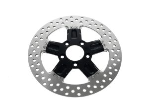 High-performance motorcycle brake disc with ventilated design for enhanced stopping power.