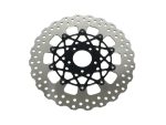 High-performance motorcycle brake disc with black centre hub, ideal for Revelry Motorcycles.
