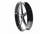 Polished motorcycle wheel with star-shaped spokes for Revelry Motorcycles in Australia.