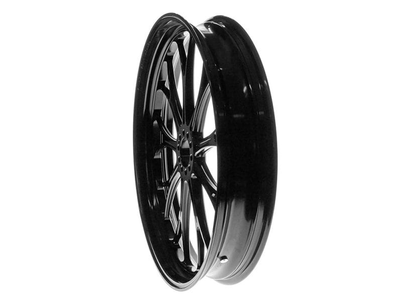 High-performance black motorcycle wheel for Revelry Motorcycles in Australia.