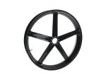 Black motorcycle wheel rim for Revelry Motorcycles, high-performance bike accessory.