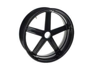 Black motorcycle wheel with five-spoke design for Revelry Motorcycles alt text.