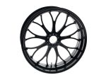 Premium black motorcycle wheel rim for Revelry Motorcycles, high-quality custom bike accessories.
