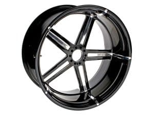 High-performance motorcycle alloy wheel for Revelry Motorcycles, Australian bike enthusiasts.