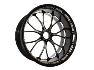 High-performance black motorcycle wheel for sporty Revelry Motorcycles bikes in Australia.