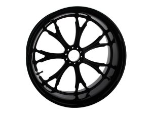 High-performance black motorcycle wheel for Revelry Motorcycles in Australia.