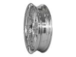 Polished chrome motorcycle wheel for custom bikes.