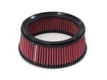 High-performance red air filter for motorcycle engines for Revelry Motorcycles.