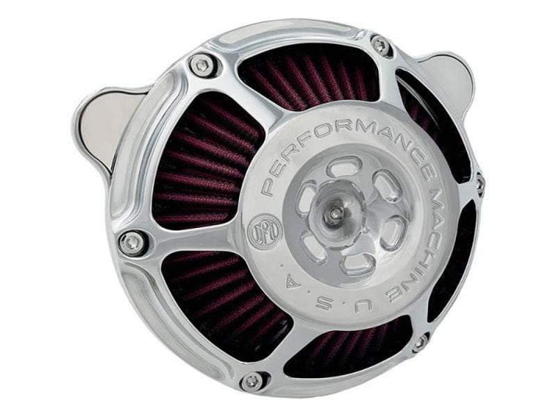 Max HP Air Cleaner Kit - Chrome. Fits Big Twin 1993-2017 with CV Carb or Cable Operated Delphi EFI High-performance motorcycle air filter with aluminium housing, ideal for custom bikes.