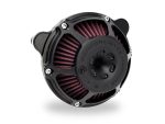 High-performance motorcycle air filter, black with red accents, compatible with Revelry Motorcycles.