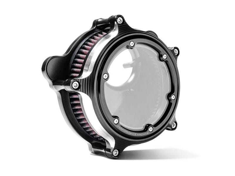Vision Air Cleaner Kit - Black Contrast Cut. Fits CVO Touring 2023up High-performance motorcycle enclosure with advanced cooling design for Revelry Motorcycles.