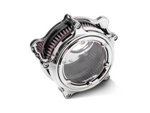 High-performance motorcycle air filter with chrome finish for Revelry Motorcycles.