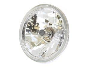 Reflective motorcycle headlight with chrome finish for enhanced visibility and safety.
