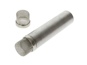 Stainless steel motorcycle fuel strainer with mesh filter for Revelry Motorcycles.
