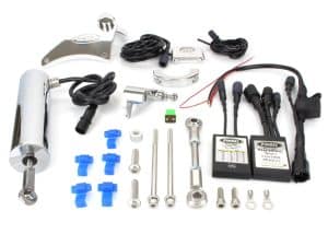 High-quality motorcycle electronic shift control kit with wiring and mounts for Revelry Motorcycles.