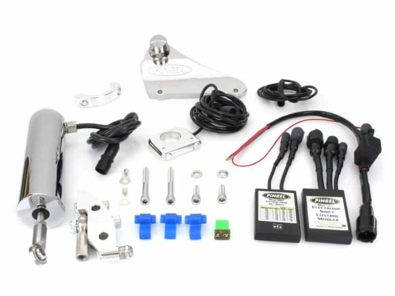 Compact motorcycle electronic control parts, wiring, sensors for rev limits and ignition system.