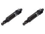 Black motorcycle shock absorbers for Revelry Motorcycles custom builds.