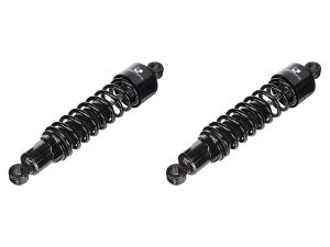 Black motorcycle shock absorbers for Revelry Motorcycles custom builds.