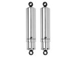 Heavy-duty motorcycle shock absorbers in chrome finish for Revelry Motorcycles.