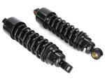 Heavy-duty black motorcycle suspension shocks for Revelry Motorcycles.