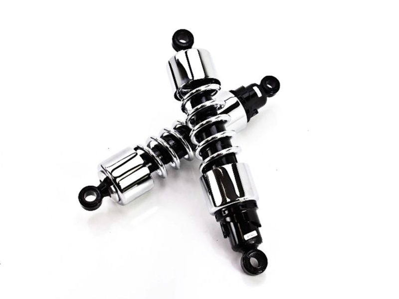 412 Series Chrome motorcycle rear shocks for Revelry Motorcycles, Australian bike accessories, motorcycle suspension parts.