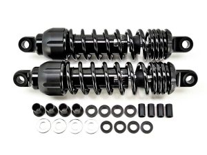 High-performance motorcycle shock absorbers with black finish for optimal ride smoothness and durability.