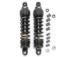 High-performance black motorcycle shock absorbers with mounting hardware for Revelry Motorcycles Australia.