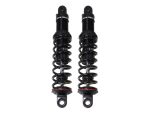 Black motorcycle shock absorbers for Revelry Motorcycles custom bikes and parts.