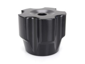 Black motorcycle handlebar riser for Revelry Motorcycles, durable aluminium construction.