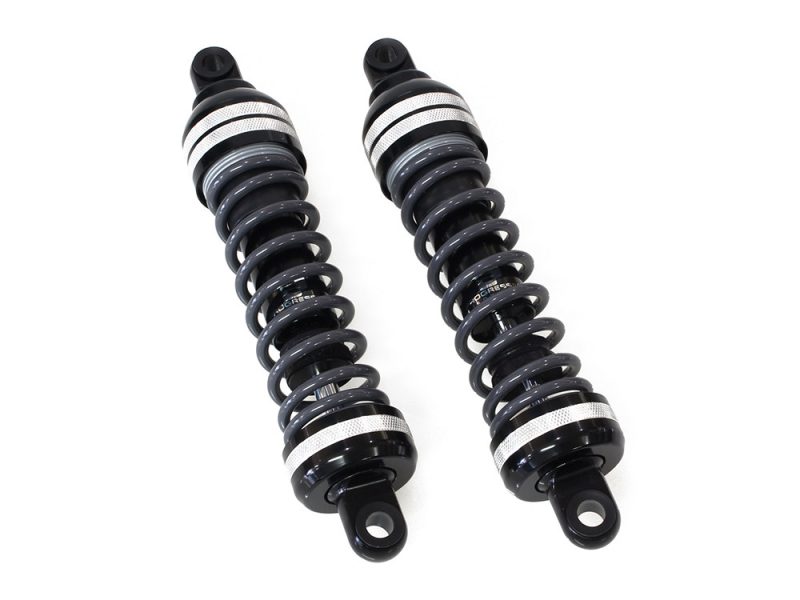 High-performance motorcycle shocks for Revelry Motorcycles with durable black finish and chrome accents.