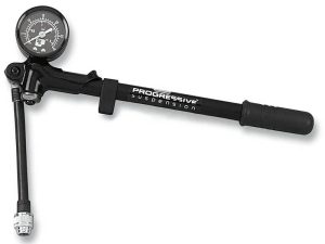 Progressive Suspension bike pump with pressure gauge for motorcycle maintenance and repairs.