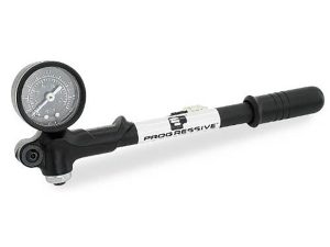 High-pressure motorcycle pump with pressure gauge for Revelry Motorcycles.