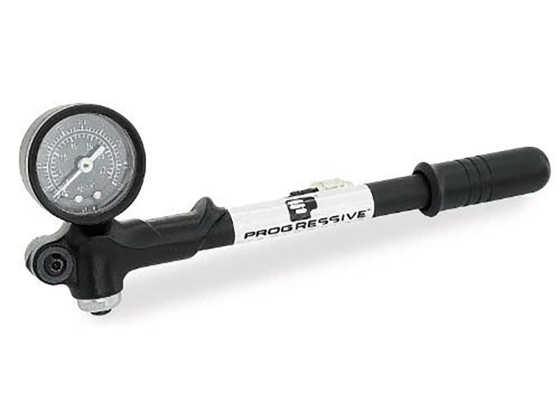 High-pressure motorcycle pump with pressure gauge for Revelry Motorcycles.