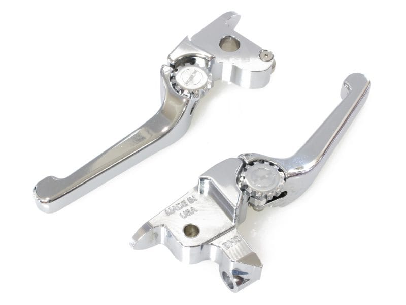 Shiny chrome motorcycle clutch levers for Revelry Motorcycles Australia.