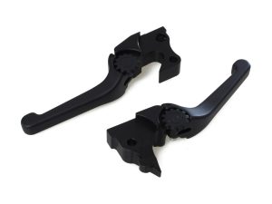 Black motorcycle clutch and brake levers for custom café racer build.