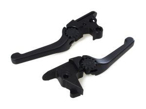 Black motorcycle clutch levers for Harley Davidson and custom bikes.