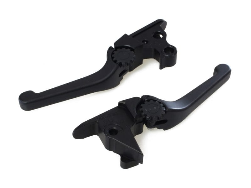 Adjustable Anthem Levers - Black. Fits Softail 2015-2024 Black motorcycle clutch levers for Harley Davidson and custom bikes.