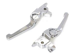 Shiny chrome motorcycle clutch levers for vintage bikes.