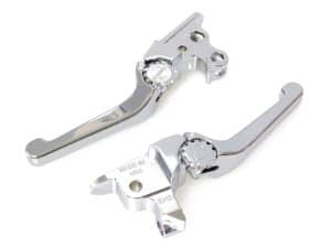 Shiny chrome motorcycle brake and clutch levers for custom Revelry motorcycles in AU.
