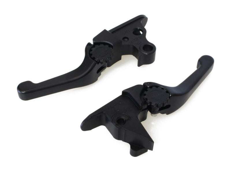 Adjustable Shorty Anthem Levers - Black. Fits Softail 2015-2024 Black motorcycle brake lever set for Revelry Motorcycles and custom bikes.