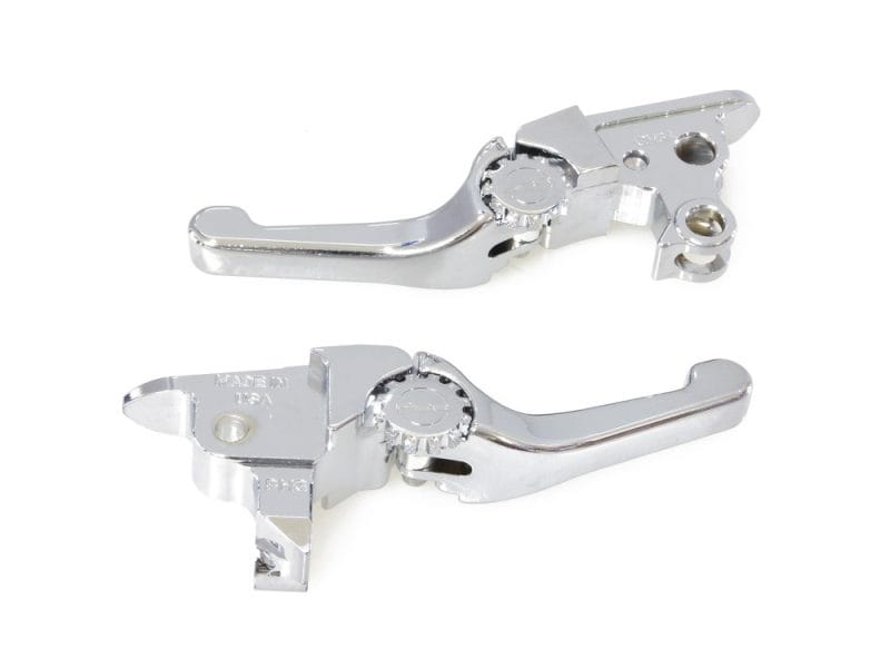 Chrome motorcycle clutch levers for Harley Davidson, high-quality and durable.