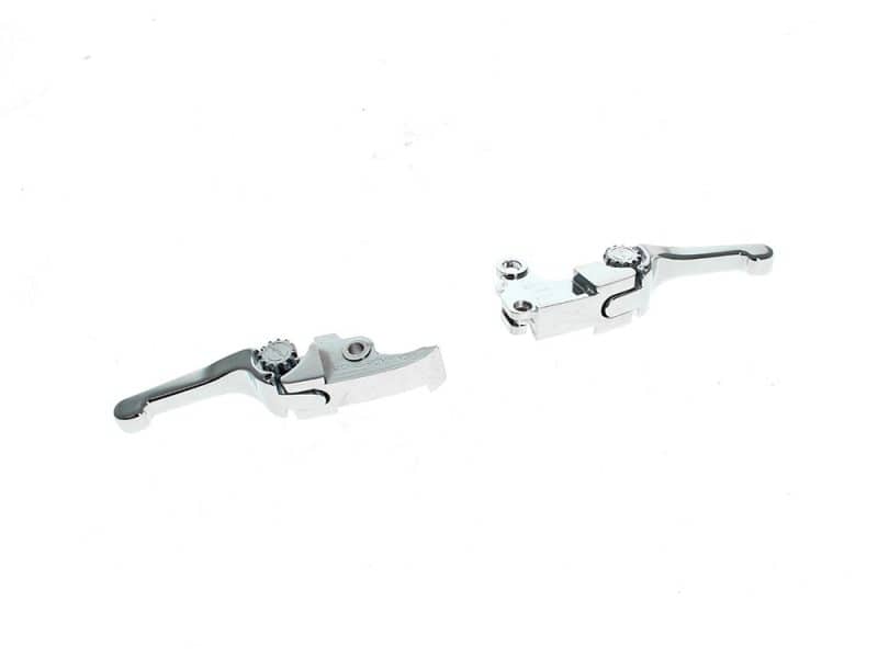 Adjustable Shorty Anthem Levers - Chrome. Fits CVO Touring 2023up & Street Glide & Road Glide 2024up Machinery components for motorcycle clutch assembly, silver finish, automotive parts, motorcycle maintenance accessories.