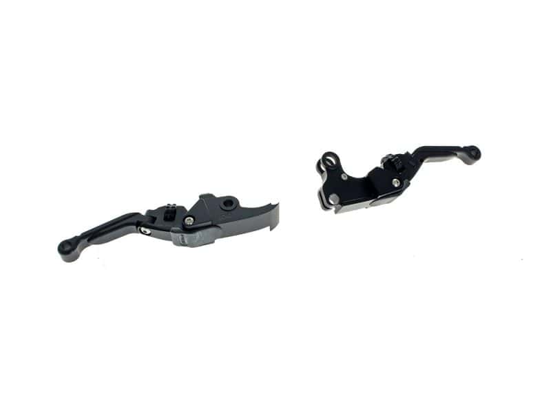 Black motorcycle brake and clutch levers for Revelry Motorcycles, designed for style and performance.