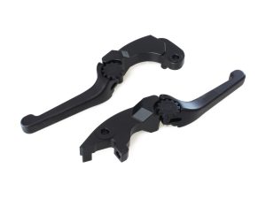 Black motorcycle brake and clutch levers for Revelry Motorcycles.
