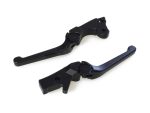 Comfortable black motorcycle clutch and brake levers for Harley Davidson bikes.