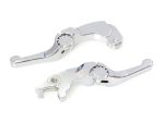 Machined motorcycle brake levers in chrome finish for Revelry Motorcycles.
