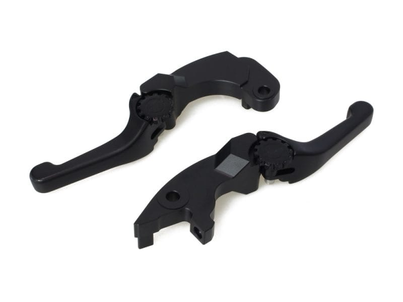 Black motorcycle brake and clutch levers for Revelry Motorcycles in Australia.