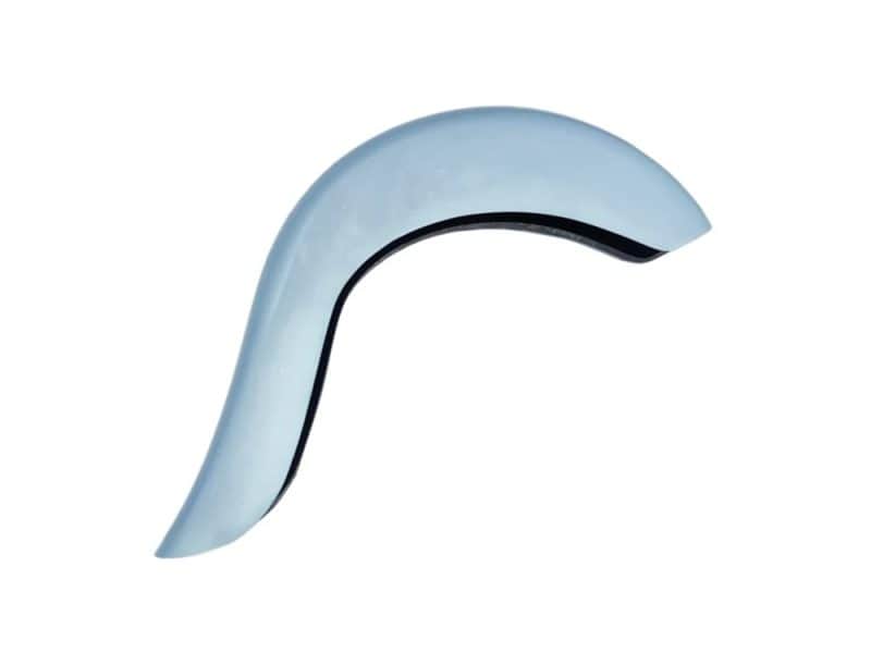 Fender mudguard for motorcycle, black and white colour, durable and lightweight design.